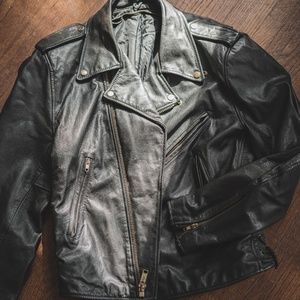 Vintage 100% "Harley" Leather Biker Jacket -  M
